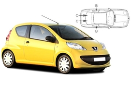 Sluneční clony na okna - PEUGEOT 107 3dv. (2005-2014) - Komplet sada (PEU-107-3-A)