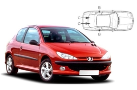 Sluneční clony na okna - PEUGEOT 206 hatchback 3dv. (1998-2012) - Komplet sada (PEU-206-3-A)