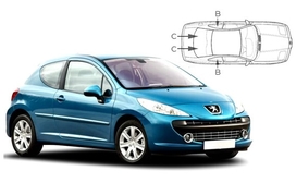 Sluneční clony na okna - PEUGEOT 207 3dv. (2006-2012) - Komplet sada (PEU-207-3-A)