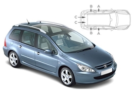 Sluneční clony na okna - PEUGEOT 307 Combi (2002-2007) - Komplet sada (PEU-307-E-A)